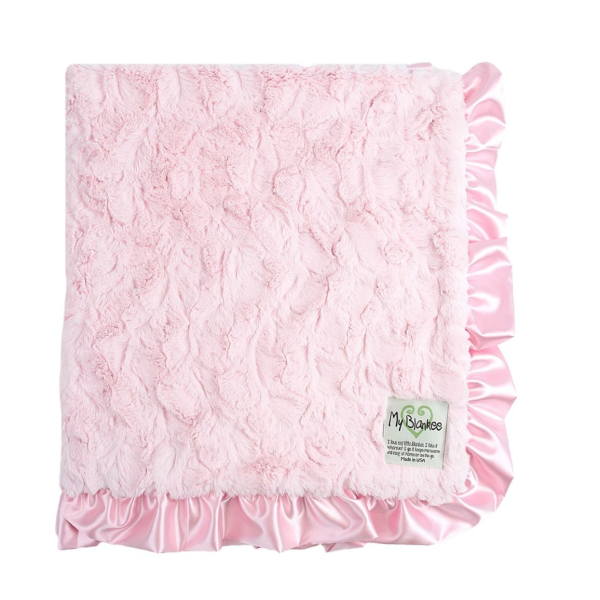 Fleece Blanket with Satin Trim, Full Queen Size, Pink 