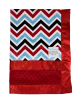 Chevron Red and Blue  With Red Minky Dot Stroller Baby Blanket 
