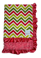 Chevron With Raspberry Luxe Rose Back Receiving Ruffle Baby Blanket