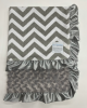 Chevron Silver With Luxe Rose Silver Back Ruffle Baby Blanket