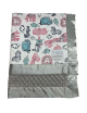 Safari Dreams Pink With Silver Minky Dot Back Baby Blanket 