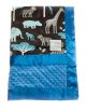 Jungle Tales Turquoise With Minky Dot Back Turquoise With Turquoise Satin Baby Blanket 