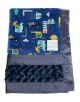Hit The Road Navy With Luxe Rose Navy Back  With Flat Satin Border Baby Blanket
