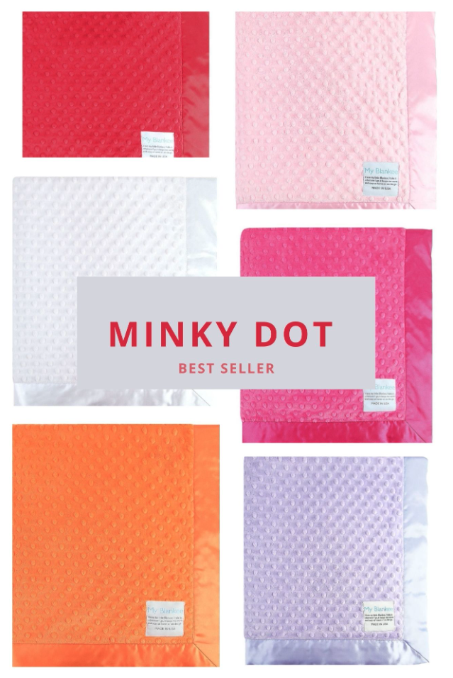 Personalized Minky Dot baby blankets in every color — handmade in Los Angeles by My Blankee
