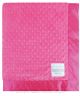 Minky Dot Hot Pink baby blanket with ultra-soft textured plush fabric and smooth satin border, perfect for newborn comfort and cuddling.
