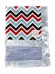Chevron Multi-Color Minky baby blanket with plush Minky Dot Blue back & silky blue satin trim – ultra-soft, cozy, and perfect for snuggles.