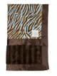 Zebra brown and blue Minky blanket with plush Luxe stripe brown back and silky satin trim, ultra-soft, stylish, and perfect for snuggling and gifting.