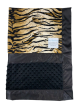 Tiger print Minky blanket with plush black Minky dot fabric and silky satin trim, ultra-soft and perfect for snuggling, nursery decor, and gifting.

