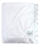 Luxe white security baby blanket with ultra-soft plush minky fabric and elegant satin border, perfect for baby comfort and soothing cuddles.