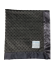 Minky Dot Charcoal baby blanket with ultra-soft plush textured fabric and smooth satin border, perfect for babies, toddlers, and gifts.