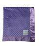 Minky Dot Lavender baby blanket with ultra-soft textured plush fabric and smooth satin border, perfect for soothing babies and toddlers.