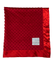 Minky Dot Red baby blanket with ultra-soft textured plush fabric and smooth satin border, perfect for cuddling babies and toddlers.