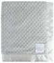 Minky Dot Silver baby blanket with ultra-soft textured plush fabric and smooth satin border, perfect for soothing babies and toddlers.