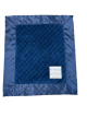 Navy blue minky dot baby security blanket with silky satin border, soft texture, perfect comfort item for infants and toddlers.