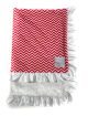Chevron Mini Red Minky baby blanket with plush White Luxe Bella back & silky white satin ruffle trim – ultra-soft, cozy, and perfect for snuggles.

