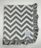 Chevron Silver Minky With Silver Ruffle Baby Blanket – Soft & Stylish with Elegant Satin Ruffle Trim