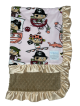 Pirate Pink Minky baby blanket with tan Minky dot back & tan satin ruffle border – ultra-soft, cozy, and perfect for snuggles.