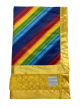 Bright rainbow satin stripes on mango luxe rose minky blanket. Ultra soft, colorful, and cozy baby blanket with silky trim. Made in the USA.

