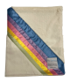 Cream Luxe baby blanket with pastel rainbow satin trim, ultra-soft plush stroller-size design, perfect for baby naps, travel, and gifting.