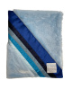Sky Luxe baby blanket with ocean-inspired rainbow satin trim in cool tones, ultra-soft plush, stroller-sized for baby naps, gifts, or travel.