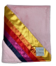 Pink Luxe baby blanket with vibrant rainbow SunRays satin trim, ultra-soft plush, stroller size for cozy baby naps, travel, or stylish gifting.

