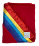 Red Luxe baby blanket with rainbow satin SunRains trim, ultra-soft plush texture, colorful comfort for strollers, naps, and baby travel.