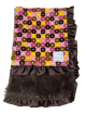 Pink and brown geometric Minky blanket with plush brown Luxe fabric and silky satin ruffle trim, ultra-soft and perfect for babies and gifting.