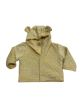 6–12 month baby hooded jacket in yellow minky dot fabric with bear ears and cozy lining. Warm, soft, and cute for chilly days.