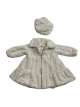Elegant cream long coat with matching cap for babies 12–18 months, made with luxe stripe minky and soft, cozy lining for warmth and style.