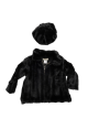 12–18 month baby black luxe stripe coat and cap set with soft minky lining. Warm, stylish outerwear perfect for cooler seasons.