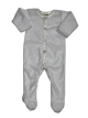 White baby footie romper in soft minky with breathable 100% Pima cotton jersey lining, ideal for infants aged 3 to 6 months.