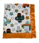 Transportation Baby Blanket with Cars, Planes & Silky Orange Satin Trim – Soft, Cozy & Customizable Baby Gift by My Blanke."
