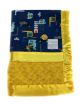 Hit The Road Navy Baby Blanket with Plush Yellow Rose Minky & Silky Satin Trim – Soft, Cozy & Customizable Baby Gift by My Blanke."