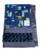 Hit The Road Navy Baby Blanket with Plush Luxe Rose Minky & Silky Satin Trim – Soft, Cozy & Customizable Baby Gift by My Blanke."