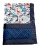 Tundra print baby blanket with silver and navy minky dot and satin trim – soft and cozy receiving blanket for infants and toddlers