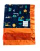 Hit The Road Navy Baby Blanket with Plush Orange Luxe Minky & Silky Satin Trim – Soft, Cozy & Customizable Baby Gift by My Blanke