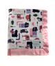 Cityscape Print Minky Baby Blanket with Silky Pink Satin Trim – Soft, Cozy & Customizable Baby Gift by My Blanke."