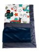 Transportation Baby Blanket with Cars, Planes & Plush Navy Minky & Silky Satin Trim – Soft, Cozy & Customizable Baby Gift by My Blanke."