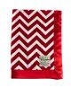 Red Chevron Minky baby blanket with ultra-soft plush fabric & silky red satin trim – cozy, stylish, and perfect for snuggles.