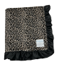 Leopard Chocolate Brown Minky Baby Blanket with Chocolate Satin Ruffle Ultra Soft Cozy