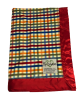 Colorful plaid Minky blanket with a silky red satin trim, offering a soft, cozy, and stylish design perfect for babies, toddlers, and gifting.