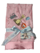 Soft pink luxe Bella baby blanket with embroidered baby animals, featuring an elephant, giraffe, and lion. Perfect for newborns and gifting.