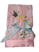 Soft pink luxe Bella baby blanket with embroidered party animal design, featuring a lion, giraffe, and elephant, perfect for newborns and gifting.