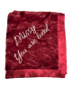 Personalized Luxe Bella Red Satin Baby Swaddling Blanket with ultra-soft plush fabric, satin trim, and custom embroidered message.