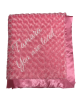 Personalized pink luxe rose baby receiving blanket with embroidered text "Tamara You are loved" in cursive, soft plush fabric.