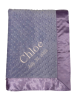 Lavender minky dot blanket with white Times New Roman embroidery – My Blankee