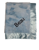 Personalized Luxe Bella Blue Satin Baby Blanket with Soft Plush Fabric and Custom Embroidery Name for Infants and Newborns
Luxe Bella Blue Font: Gil Sans Thread Color Black #2150