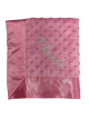 White thread embroidery on pink minky dot blanket