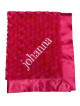 Personalized red luxe rose baby blanket with embroidered name "Johanna," featuring soft plush fabric and silky satin trim.