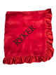 Red Personalized Luxe Bella Ruffle Satin Baby Blanket with custom name embroidery, ultra-soft minky fabric, and elegant satin ruffle trim